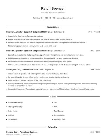 Precision Agriculture Specialist Resume
