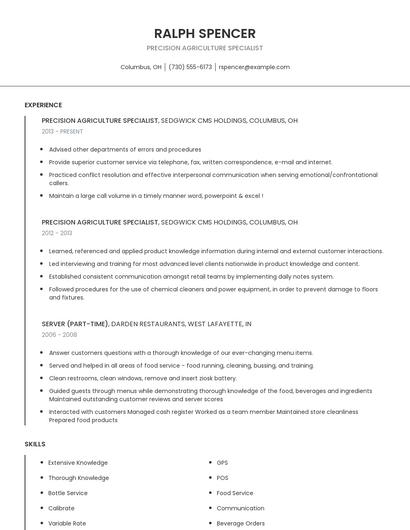 Precision Agriculture Specialist Resume
