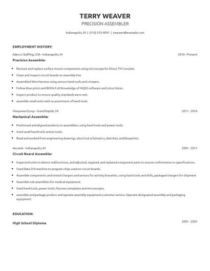 Precision Assembler Resume