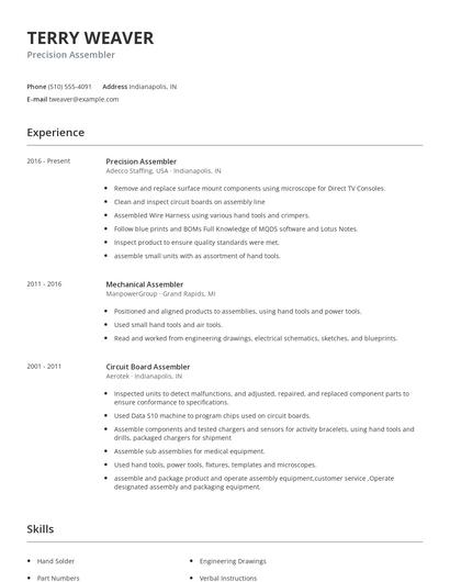 Precision Assembler Resume