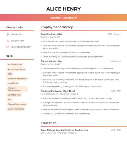 Precision Assembler Resume