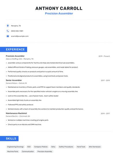 Precision Assembler Resume