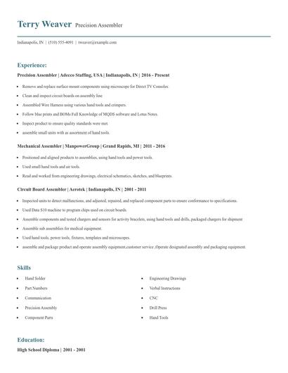 Precision Assembler Resume