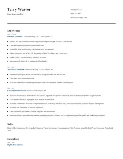 Precision Assembler Resume