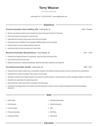 Precision Assembler Resume