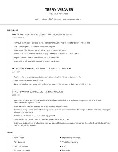 Precision Assembler Resume