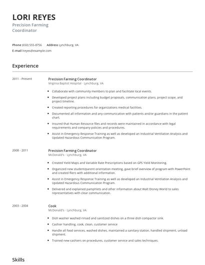 Precision Farming Coordinator Resume