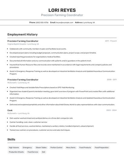 Precision Farming Coordinator Resume