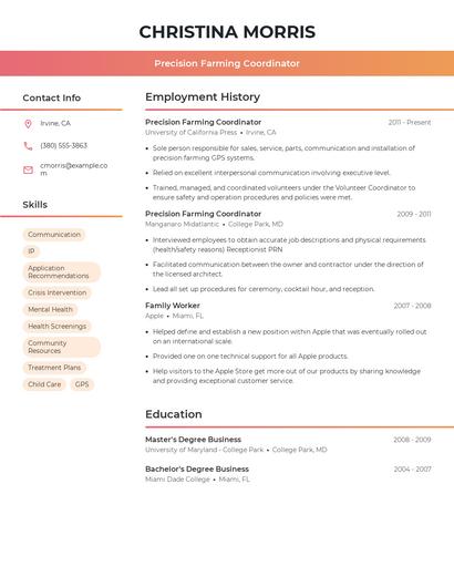 Precision Farming Coordinator Resume