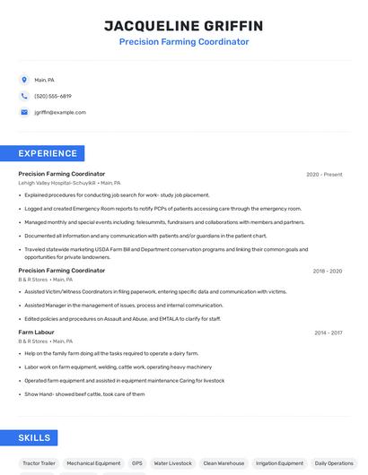 Precision Farming Coordinator Resume