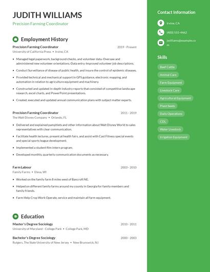 Precision Farming Coordinator Resume