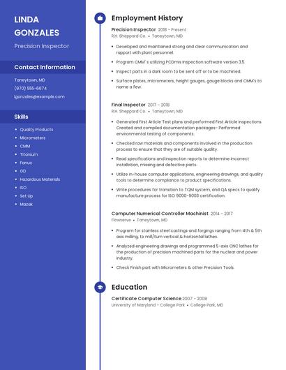 Precision Inspector Resume
