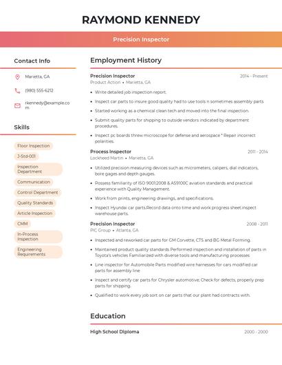 Precision Inspector Resume