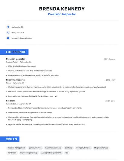 Precision Inspector Resume