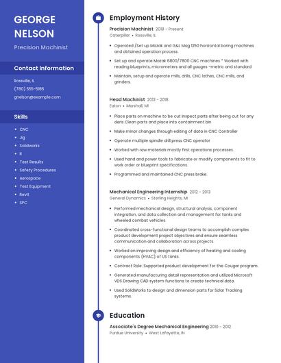 Precision Machinist Resume