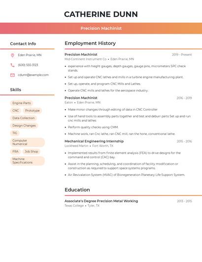 Precision Machinist Resume