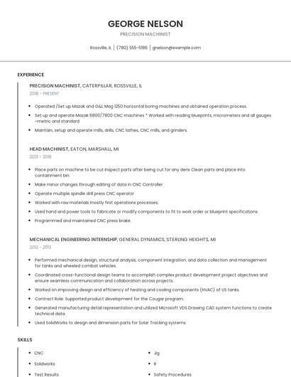 Precision Machinist Resume