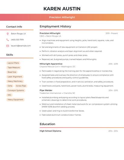 Precision Millwright Resume