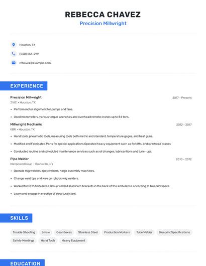 Precision Millwright Resume