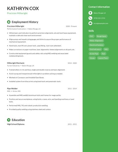 Precision Millwright Resume