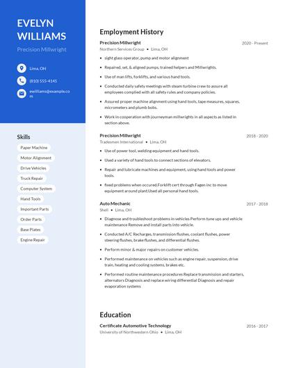 Precision Millwright Resume
