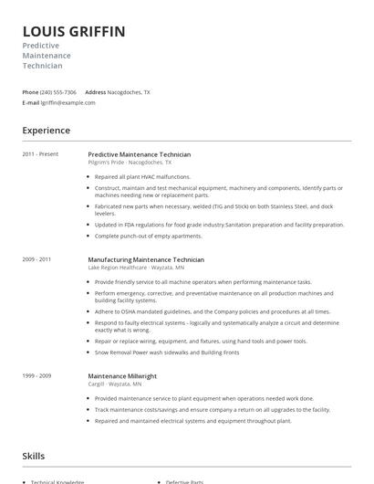 Predictive Maintenance Technician Resume