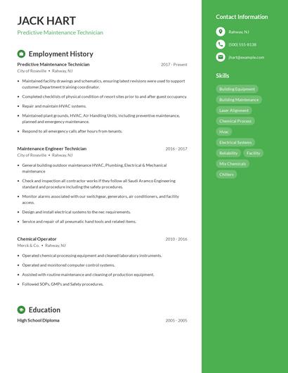 Predictive Maintenance Technician Resume