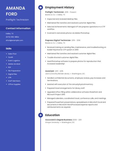 Preflight Technician Resume