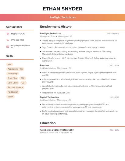 Preflight Technician Resume