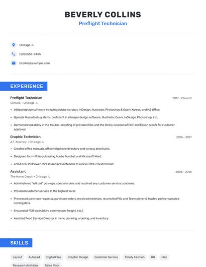 Preflight Technician Resume
