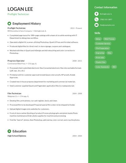Preflight Technician Resume