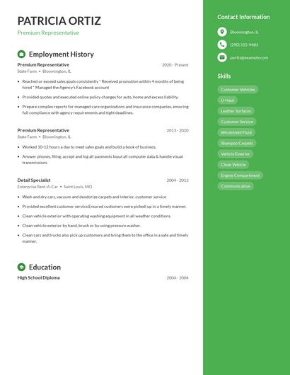 Premium Representative Resume