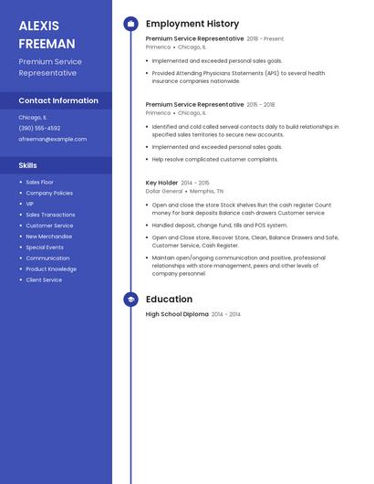 Premium Service Representative Resume