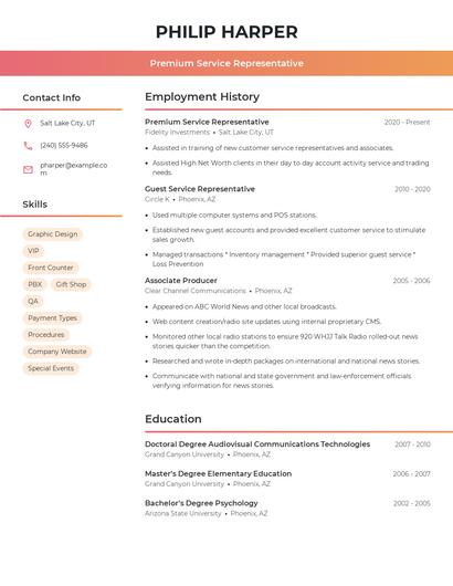 Premium Service Representative Resume