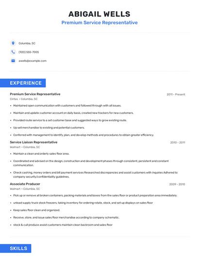 Premium Service Representative Resume