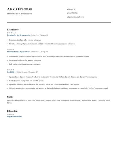 Premium Service Representative Resume