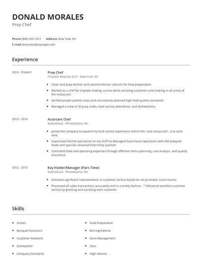 Prep Chef Resume
