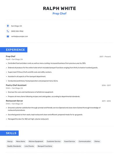 Prep Chef Resume