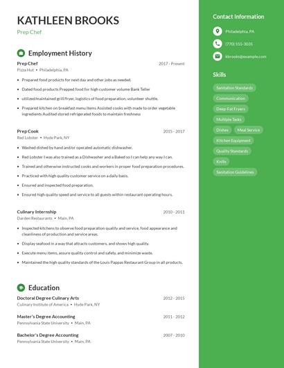 Prep Chef Resume