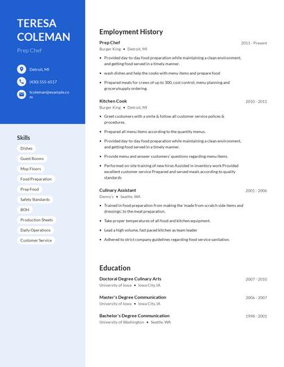 Prep Chef Resume