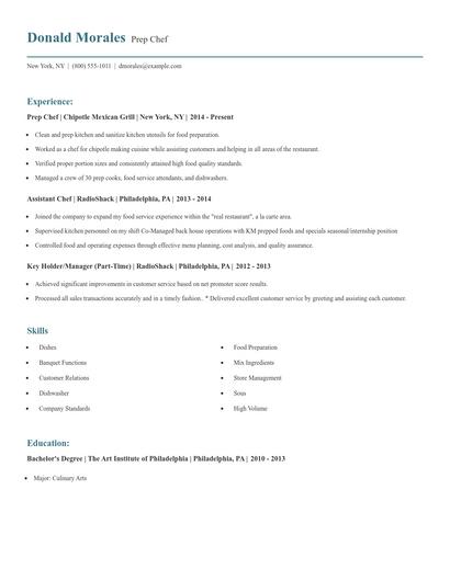 Prep Chef Resume
