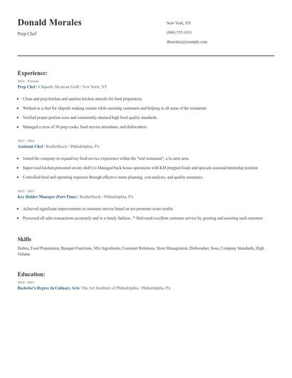 Prep Chef Resume