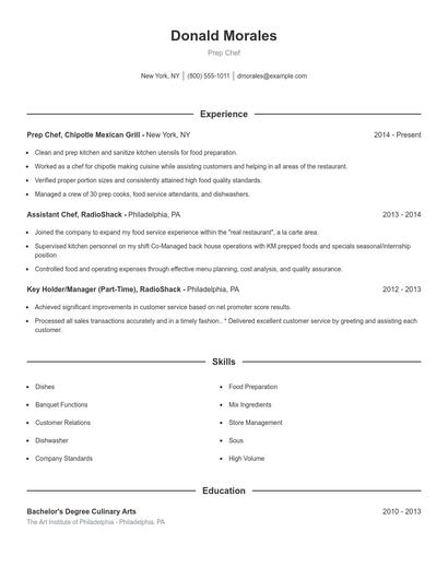 Prep Chef Resume