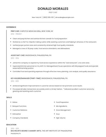 Prep Chef Resume
