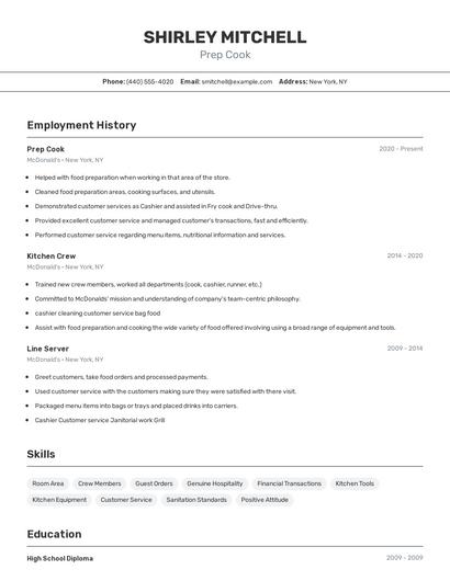 Prep Cook Resume