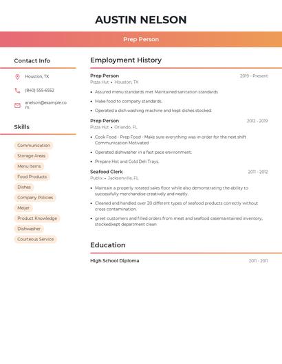 Prep Person Resume
