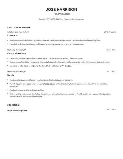 Preparator Resume