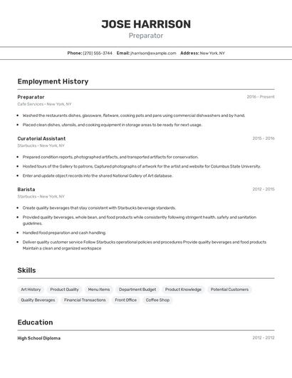 Preparator Resume