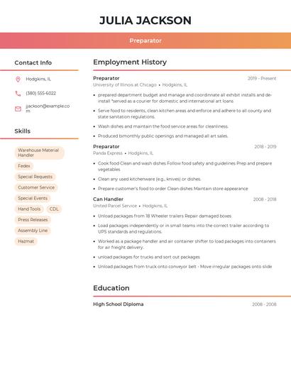 Preparator Resume