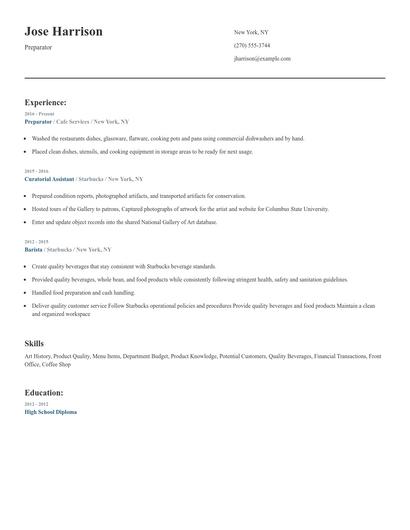 Preparator Resume